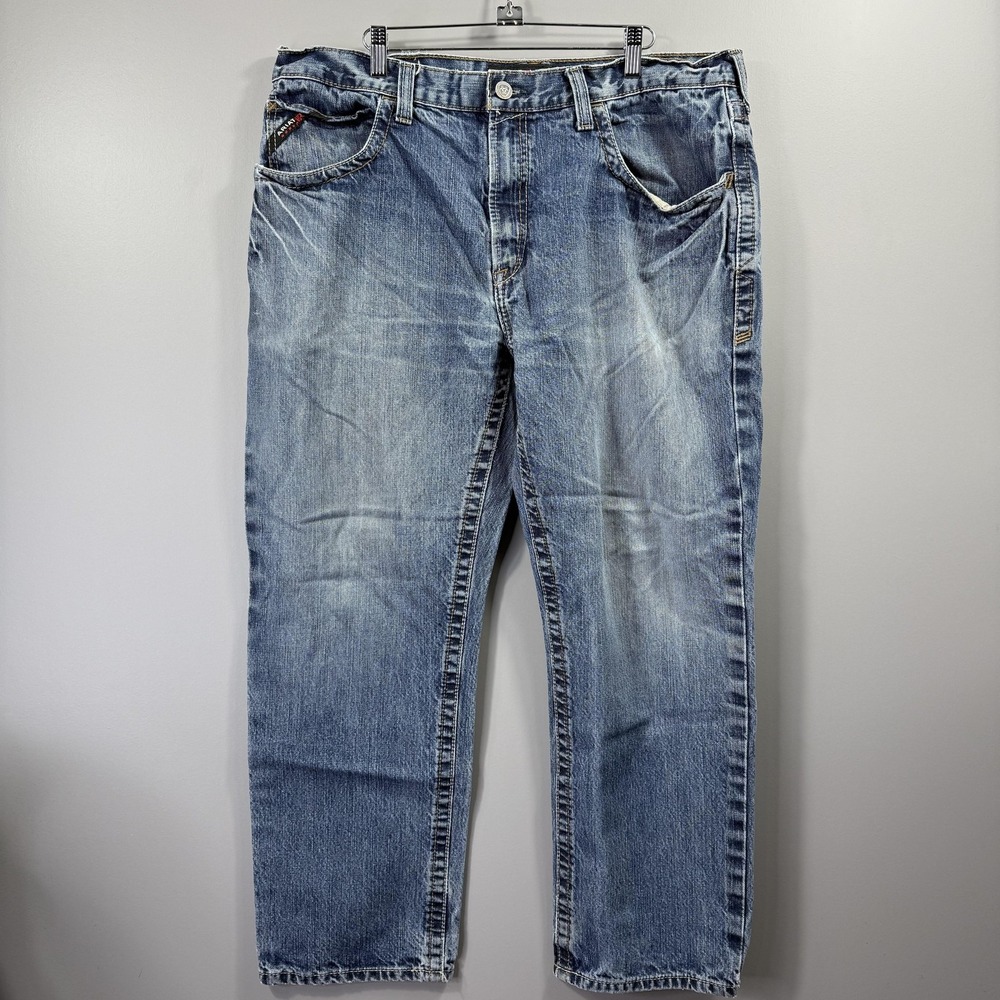 Ariat FR M3 Loose Straight Jeans Mens 38x30 Light Wash Blue Flame Resistant